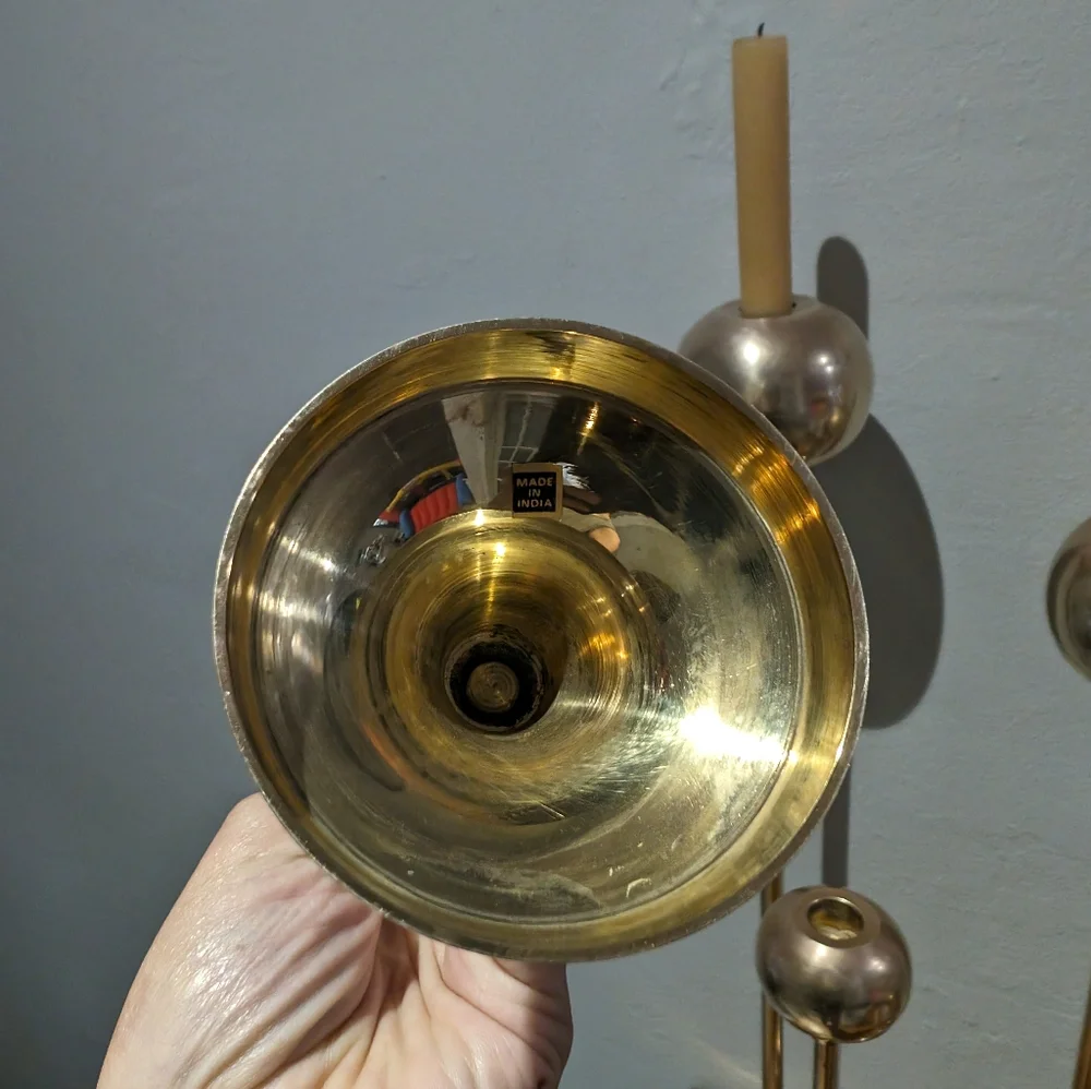 Set of XLarge Graduated Brass Candlesticks/Mid Century Modern Brass Candlestick‎